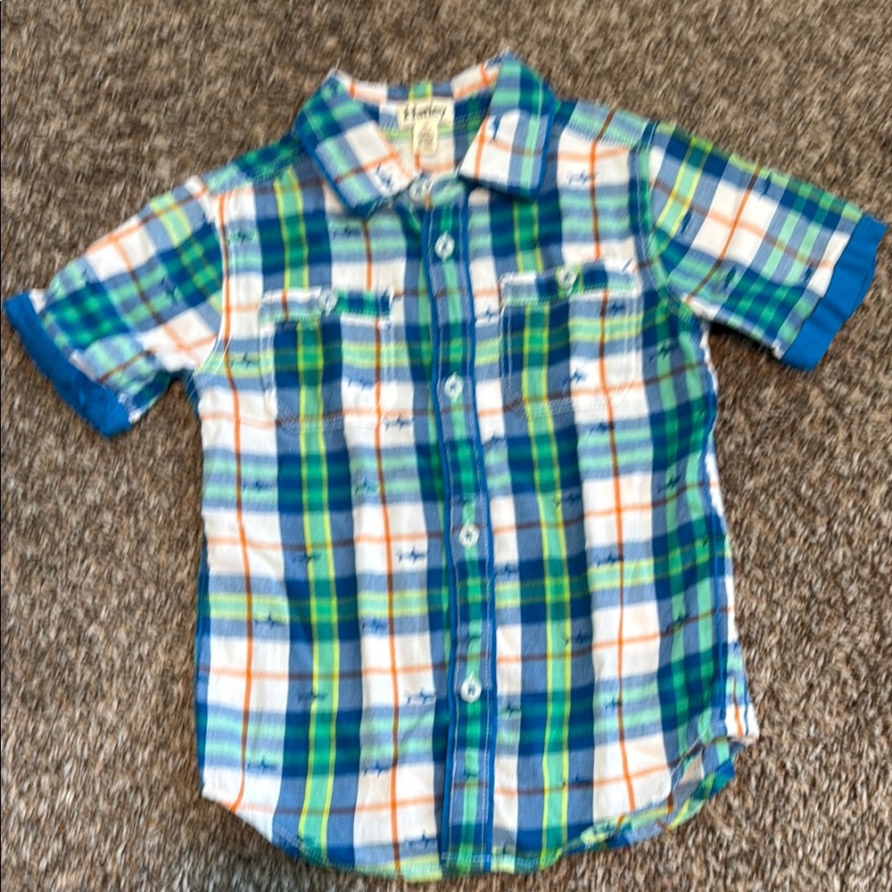 Hatley Blue and Green Plaid Short Sleeve Shirt